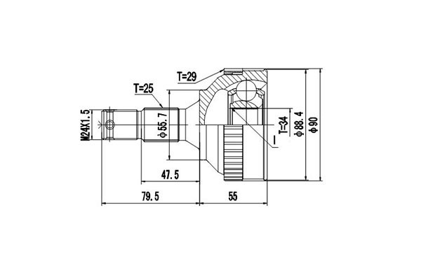 Вал привода колеса в сборе с ШРУСами DCV810022 DYNAMATRIX
