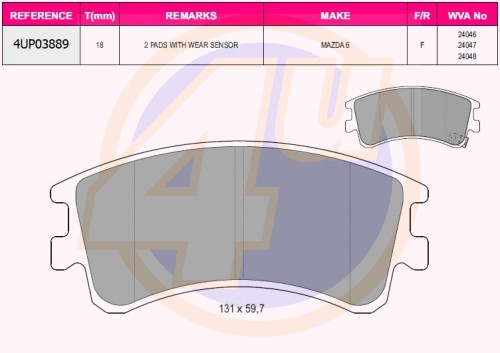 КОЛОДКИ ПЕР MAZ 6 GGGY 2.0DI 136HP2.0I2.2I 02- (с 2 датчиками) 4UP03889 4UP03889 4U