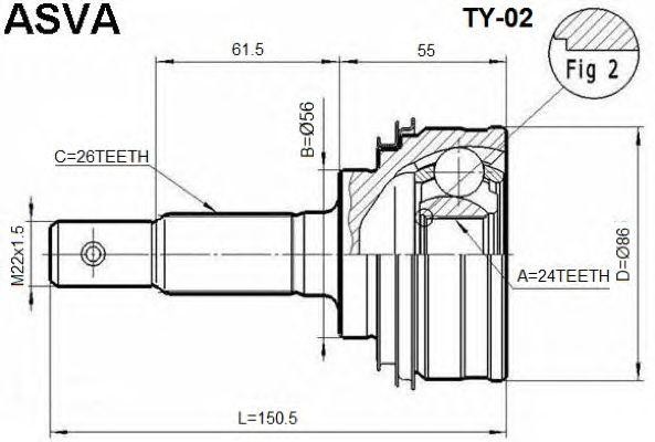 Вал привода колеса в сборе с ШРУСами TY-02 ASVA