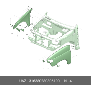 Кронштейн крепления крыла 316380280306100 UAZ UAZ