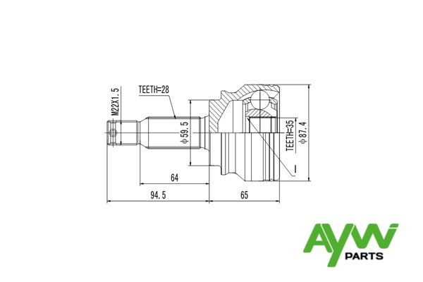 Вал привода колеса в сборе с ШРУСами AW1510068 AYWI PARTS