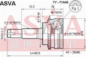 Вал привода колеса в сборе с ШРУСами TY-71A48 ASVA