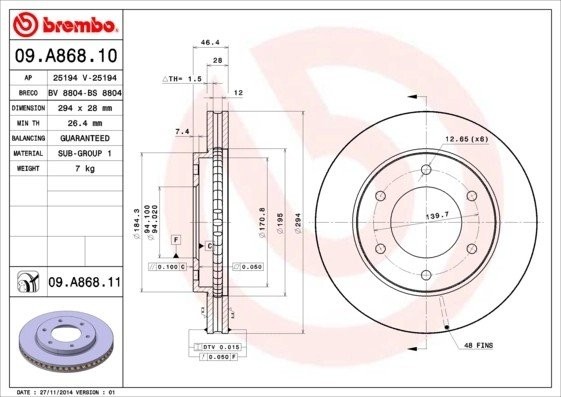 Диск тормозной 09.A868.10 BREMBO