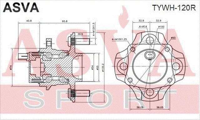 Подшипник ступицы колеса со ступицей (комплект) TYWH-120R ASVA