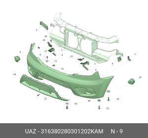 Бампер передний 316380280301202KAM UAZ UAZ