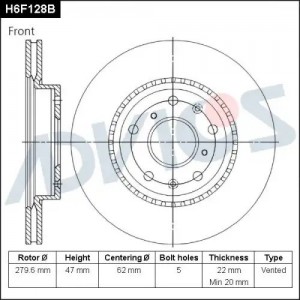 Диск тормозной H6F128B ADVICS
