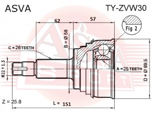 Вал привода колеса в сборе с ШРУСами TY-ZVW30 ASVA