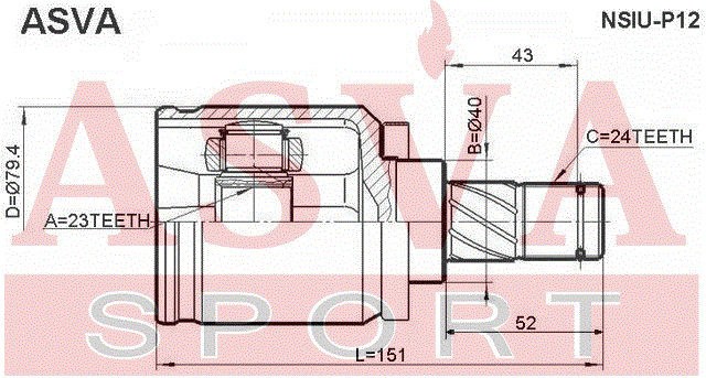 ШРУС ВНУТРЕННИЙ 23X40X24 NSIU-P12 ASVA