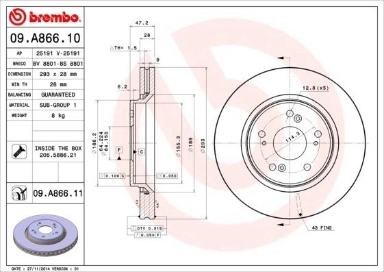 Диск тормозной 09A86610 BREMBO