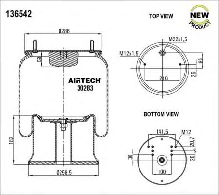 пневмопод. cо стак. !2шп.M12 смещ.25 1отв-шт.M22 Поршень сталь 8отв.M12 \Schmitz 30283K AIRTECH