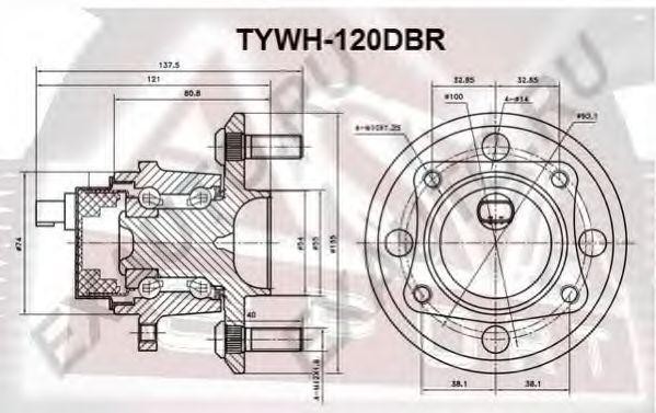 Подшипник ступицы колеса со ступицей (комплект) TYWH-120DBR ASVA