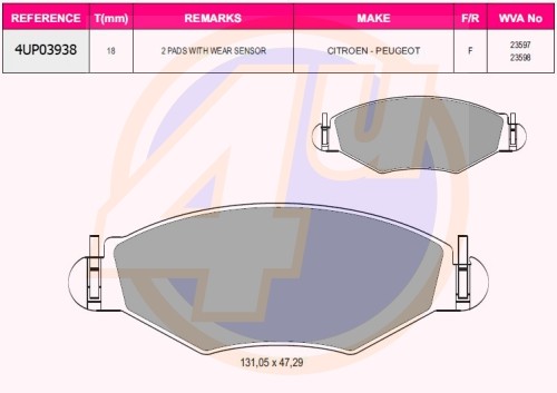 Колодки тормозные дисковые 4UP03938 4U