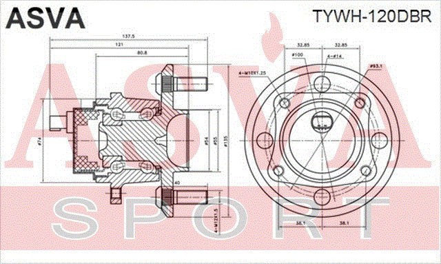 Подшипник ступицы колеса со ступицей (комплект) TYWH-120DBR ASVA