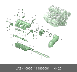Заслонка дроссельная 409051114809001 UAZ UAZ