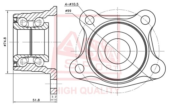 Подшипник ступицы колеса со ступицей (комплект) TYWH-ST190R ASVA