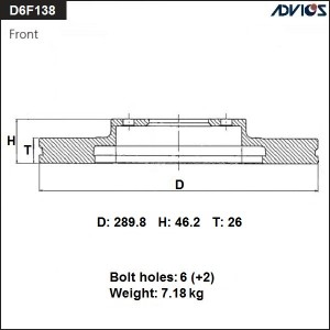 Диск тормозной D6F138B ADVICS