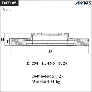 Диск тормозной пер. ADVICS D6F105 ADVICS
