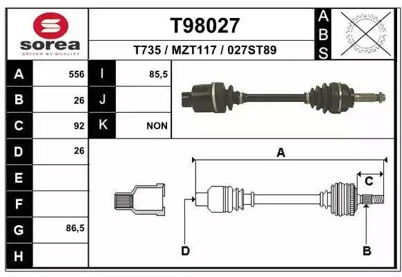 Вал привода колеса в сборе с ШРУСами T98027 EAI