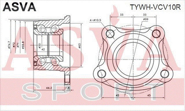 Подшипник ступицы колеса со ступицей (комплект) TYWH-VCV10R ASVA