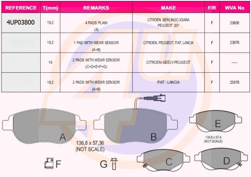 Колодки тормозные дисковые 4UP03800 4U