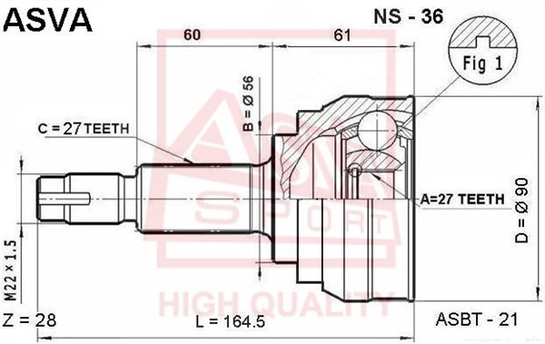 Вал привода колеса в сборе с ШРУСами NS-36 ASVA