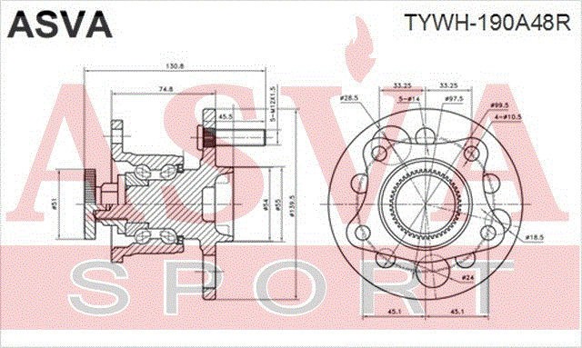Подшипник ступицы колеса со ступицей (комплект) TYWH-190A48R ASVA
