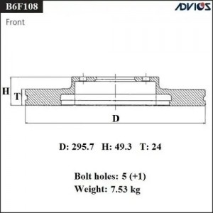 Диск тормозной B6F108 ADVICS